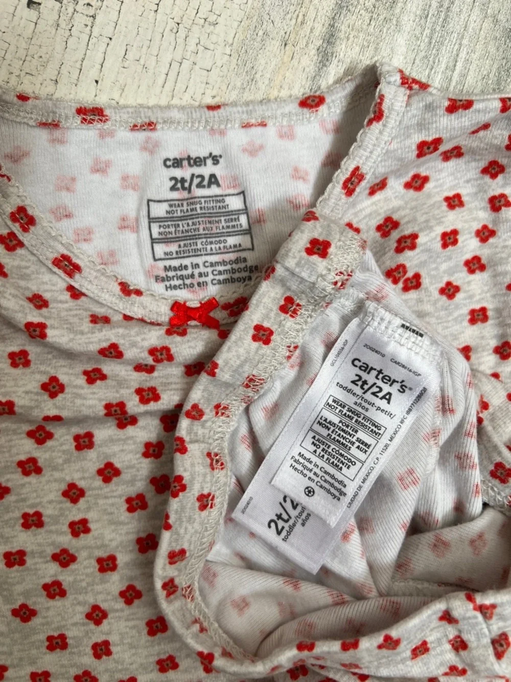 🍄3/$15 Carters Pajama Set Toddler Girl 2T Gray Floral Cotton Snug Fit Sleepwear